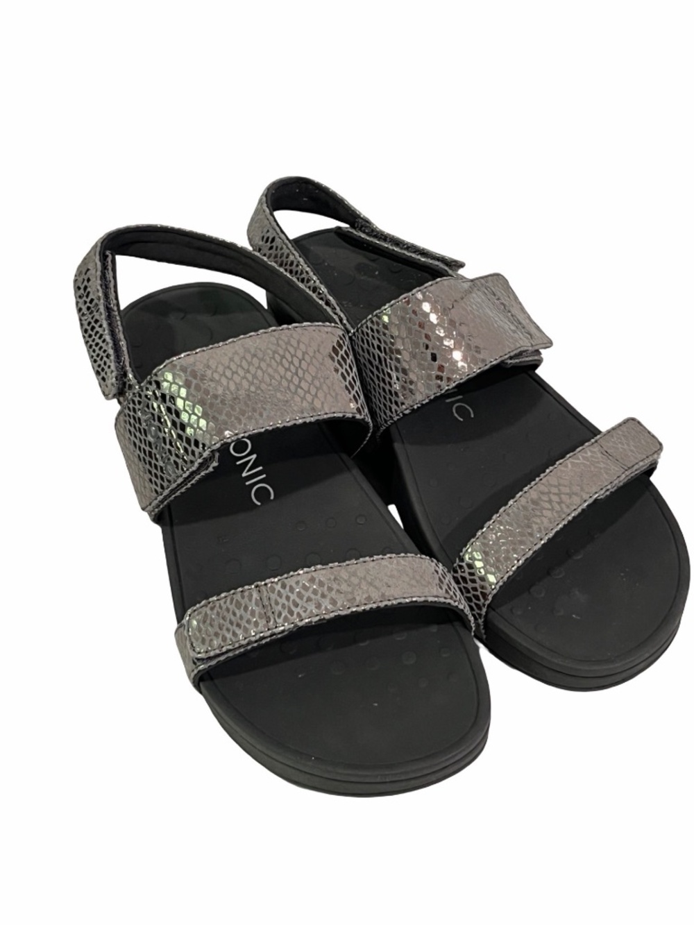 NIB Vionic Womens Pacific Bolinas Pewter Snake Sandals Orthopedic Comfort Size 8